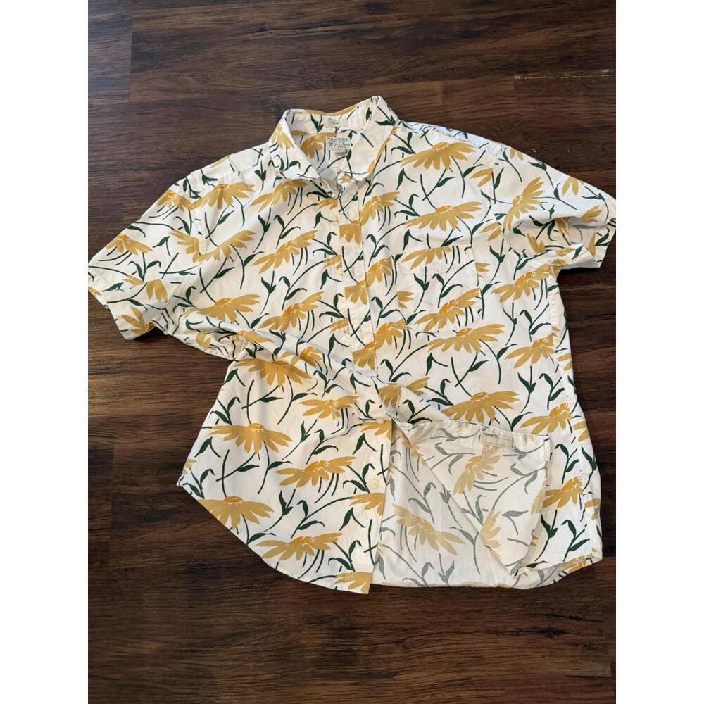 J.Crew Secret Wash Organic Cotton Floral Shirt Men’s S L Slim Yellow Daisy Print